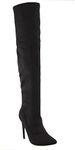 ESSEX GLAM Womens Over The Knee Thigh High Stiletto Heel Ladies Stretch Calf Boots Size 3-8 (UK 7 / EU 40 / US 9, Black Faux Suede)