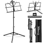 K KASONIC Music Stand, Kasonic 2 in 1 Dual-Use Folding Sheet Music Stand & Desktop Book Stand, Portable and Lightweight with Music Sheet Clip Holder