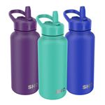 SHO Stainless Steel Guzzler Water Bottle with Straw Lid - Leakproof, Dishwasher Safe, BPA Free, No Sweat, Vacuum Insulated Double Walled Metal Flask, 950ml & 1900ml - 24 Hours Cold (Oasis, 950ml)