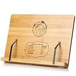 Cookbook Stand By Chef’s Dream – Engraved Bamboo Book Holder With Adjustable 6 Height Positions Backing – Recipe Book Holder For Kitchen With 2 Metal Page Holders – Sturdy, Durable & Foldable Bookrest