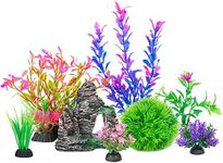 Ameliade Aquarium Decorations Fish Tank Artificial Plastic Plants & Cave Rock Decor Set, Goldfish Betta Fish Tank Accessories Small Large Fish Bowl Decorations