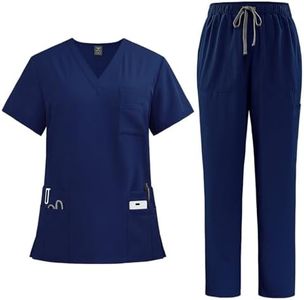 Scrubs for Women Set V-Neck Stretch Fit Scrub Top & Jogger 2025 Pants Multi Pocket Medical Nurse Uniforms Set Ladies White Black Blue S M L XL XXL 3XL with Big Pocket