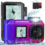 8K 70MP Digital Camera with 32G Card, 33FT Underwater Camera Waterproof Rugged Dustproof Shockproof for Snorkeling Diving, Selfie Dual-Screen Point and Shoot Digital Camera(Gradient Purple)