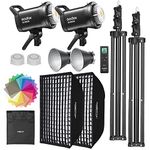 Godox SL60II-Bi LED Video Light Kit 2 Pack 2800K-6500K Bi-Color Continuous Light, Square Grid Softbox,Light Stand, Remote Control & Honeycomb Grid for Studio Video Recording, Filming, Podcast (2PCS)