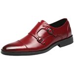 Jamron Gentleman Smart Cap Toe Formal Double Buckle Monk Dress Shoes Burgundy SN070533 US8