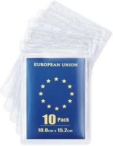 MIFFLIN Tarjeteros y Pasaportes (Transparente, 10,2x15,2 cm, Paquete de 10) Extra Grande (XXL) Tarjetero de identificación, Tarjeteros de plástico verticales impermeables