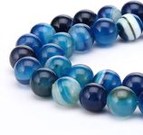 HAAMIIQII 45pcs 8mm Natural Blue Striped Banded Agate Beads Round Loose Gemstone Beads for Jewelry Making DIY Bracelet Necklace