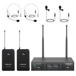 Phenyx Pro Dual Wireless Microphone System w/ 2x100 UHF Frequencies, Auto-Scan Cordless Mic Set, 2 Bodypacks & Headsets/Lapel Microphones for Speaking, Singing, Church, DJ (PTU-71-2B)