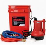 Flowbase Tankless Water Heater Flushing Kit, 1/6HP Submersible Pump with 1500GPH Max Flow & 23ft Max Head, 2×3 Gallon Buckets, 2×36.5ft PVC Hoses & Teflon Plumber’s Tape