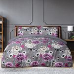 Sleepdown Duvet Cover Set - Grey - Inky Floral – Plain Reversible Quilt Cover Easy Care Bed Linen Soft Cosy Bedding Sets with Pillowcases - King (220cm x 230cm)