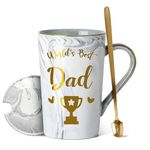 SC Products Fathers Day Presents Mug Gift Set | 14oz Grey Marble Ceramic Dad Mug with Lid, Spoon | 400ml Gold Printed Best Dad Mug | Dad Gifts from Daughter and Dad Gifts from Son | Fathers Day Gift