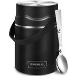 Thermo Food Container Soup Container - 28 Oz, Portable Hot Food Insulated Food Container for Adult, 316 Stainless Steel Vacuum Insulated Food Jar with Spoon, Leak Proof, Black