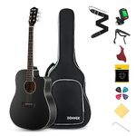 Donner 41" Full-Size Acoustic Guitar for Adults, Black Cutaway Acustica Guitarra Bundle Beginner Kit with Online Lesson, DAG-1CB/DAD-160CD