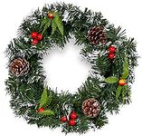 THE TWIDDLERS 10'' Christmas Wreath Door Garland, Front Door Winter Xmas Party Decoration with Frosted Snow Effect, Berries & Pinecones - 27cm