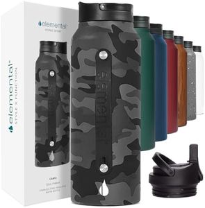 Elemental Iconic Stainless Steel Water Bottle with Straw - 32 oz Leak Proof Triple Wall Insulated Water Bottles for Travel and Sports - Reusable Gym Water Bottle with 2 Straws - Black Camo