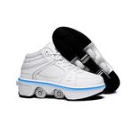 KOFUBOKE 2-in-1 Roller Skates & Sneakers Unisex Retractable Wheels Outdoor Fun & Fitness Kick Roller Shoes, High-top White With Light, 8