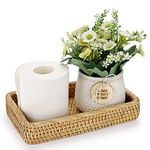 BTSKY Rattan Toilet Tank Tray for Tissue Paper Towel Holder - Wicker Bathroom Vanity Tray Countertop Organizer Decorative Hand-Woven Bread Basket