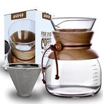 AGOGO Pour Over Glass Coffee Maker Dripper with 304 Stainless Steel Filters Carafe High Capacity 8 Cup