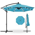 Best Choice Products 10ft Solar LED Offset Hanging Market Patio Umbrella for Backyard, Poolside, Lawn and Garden w/Easy Tilt Adjustment, Polyester Shade, 8 Ribs - Sky Blue