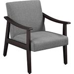 Yaheetech Armchair Sofa Accent Linen Fabric Chair Retro Lounge Chair with Rubber Wood Legs Comfy Seat/Backrest for Modern Living Room Bedroom Dining Room Office Reception Balcony, Dark Grey