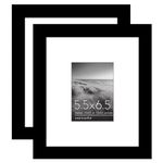 Americanflat 5.5x6.5 Picture Frame Set of 2 in Black - Use as 2.5x3.5 Picture Frame with Mat or 5.5x6.5 Frame Without Mat - Collage Picture Frames with Plexiglass Cover and Easel