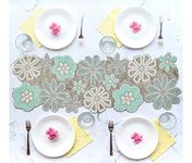 MFU-MADE FOR YOU Beautiful Beaded Table Runner Craftsmanship, Measure 13 X 36 Inches, Protect Dining Table from Stains Thanksgiving, Occasional Decoration, Turquoise Grey Color (Pack of 1)