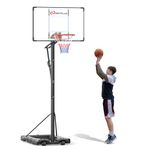 Goplus Portable Basketball Hoop Outdoor, 5.6-10 FT Adjustable Basketball Goal System with 44'' Shatterproof Backboard, Shock Absorbent Rim, Fillable Base, 2 Wheels, for Adults Teens Backyard Driveway