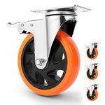 W B D WEIBIDA Caster Wheels Heavy Duty 5-inch with 1400Lbs Load Capacity and Dual Locking, Quite Polyurethane Caster Wheels & Thicken Steel Durable Castors for Cart, Workbench, Furniture, Set of 4