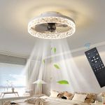 Exlafi Quiet Ceiling Fans with Lights Remote Control, Modern Lighting Fan Ceiling Light LED Dimmable Ceiling Fan Lamps for Bedroom Living Room, Fan Reversible and 6 Speeds (White, 40CM)