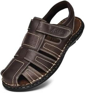 Arkbird Men's Sandals, Closed Toe Leather Fisherman Outdoor Hiking Sport Shoes Summer