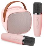 Mini Karaoke Machine for Kids Adults, Portable Bluetooth Speaker with 2 Wireless Microphones, Funny Toys Christmas Birthday Gifts for Kids Ages 4-12 Years Old Toddler Teens (Pink)