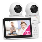 VTech VM924-2 Remote Pan-Tilt-Zoom Baby Monitor with 2 Cameras & Audio,5" LCD Screen,Up to 17Hrs Video Streaming&31Hrs Battery for Audio,Night Vision,1000ft Range,Soothing Sounds,Temperature Sensor