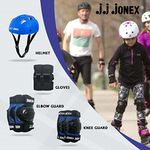 JJ JONEX Skating Guard, Protective Skating Guard Kit | Skate, Cycling Protection Set | Multi Sport Gear for Children Age 5-16 Years, Helmet Elbow Guards Knee Caps & Hand Gloves,Blue Size M