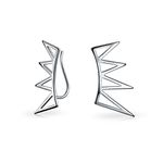 Boho Trendy Minimalist Geometric Pyramid Spike Triangles Crawlers Ear Pin Warp Climbers Earrings For Women Teen .925 Sterling Silver