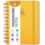 Clever Fox Password Book Spiral – Mini Internet Address & Password Organizer with Laminated Alphabetical Tabs – Small Password Keeper Journal – Hardcover, Pocket Size, 12x14.5cm (Amber Yellow)