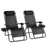 Recliner Garden Chairs Sun Loungers For Garden Foldable Set Of 2 Zero Gravity Chair Garden Chair Folding Recliner Zero Gravity Outdoor Deck Chair With Cup Holder Phone Holder & Headrest Pillow (Grey)