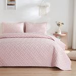 beeweed Quilt Set Super King Size 3 Pieces, Lightweight Microfiber Basket Pattern Bedspreads for All Season, Pink Soft Summer Coverlet Set with 2 Pillow Shams (Super King 250x270 CM)