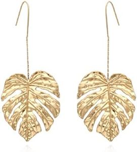 Palm Leaf Earrings for Women, Monstera Leaf Earrings for Girls, Cute Leaf Plant Dangle Earrings Hypoallergenic, Tropical Palm Tree Leaf Statement Drop Earrings, Bohemian Leaf Beach Earrings Studs, Leaf Plant Jewelry Gifts Funny Earrings (Gold)