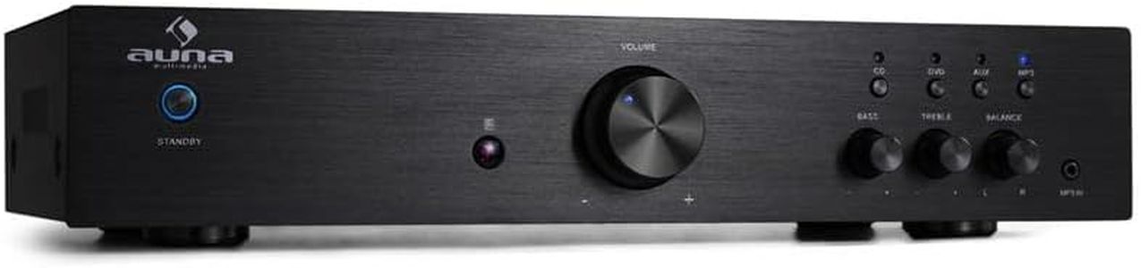 Auna Amplificateur Audio, HiFi Système Stéréo Recepteur, Ampli Contrôle Basses et Aigus, Univers Hi-FI, 1 Canal, Télécommande, AUX pour CD MP3
