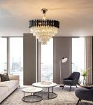 Harold Electricals Stainless Steel Black Mamba Round K9 Crystal Chandelier | Modern Chandelier Light Fixture for Hallway, Living Room, Hotel & Entryways - Warm White, Inbuilt LED Chip 29 Inch (750mm)