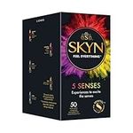 SKYN 5 Senses Condoms Pack of 50 / Skynfeel Latex Free Condoms for Men, Regular Size Condoms, Thin Condoms, Raised Dots, Cocktail Flavoured, Ultra-Thin, Warming, Cooling, 53mm Wide