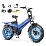 TESWAY Dual Motor Electric Bike X7AWD & X5AWD, 52V 60AH 320KM Long Range Ebike, 4-Piston Hydraulic Brakes & Full Suspension, 20" Fat Tire E Bike (Step-Over-X7 AWD, BLUE),250W,25KM/H