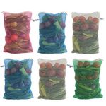 Beddify Set of 6 Reusable Fridge Mesh Fabric Storage Bag for Vegetables and Fruits with Zip Lock (9 X 14 Inches) Multi Color