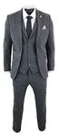 Mens Grey Black 3 Piece Tweed Suit Herringbone Wool Vintage Retro