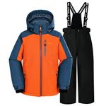 SMONTY SNOWER Boys Snowsuit Detachable-Hood Ski Suit Extra Warmth Winter suit (8-9Years, Orange Blue)