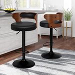 ALFORDSON Bar Stools Set of 2, Comfy Barstools PU Leather, 360° Swivel Wooden Kitchen Chair with Backrest and Footrest, for Dining Room Pub Bar Countertop, Ramiro Series, Black