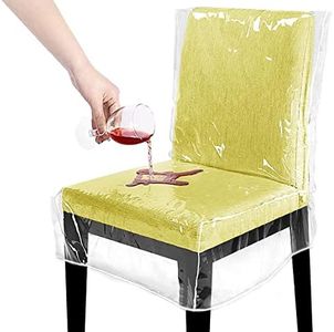 TRIDOK Plastic Chair Covers, Waterproof Plastic Dining Chair Covers with Backrests Clear Chair Seat Cover, No Dust, Dirt, Spill, Paws and Claws Fit W/21 x D/18 Inch (4 Pack)