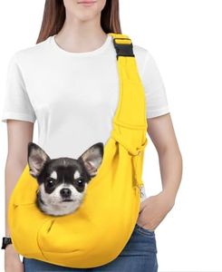 Pawaboo Dog Sling Carrier for Small Dogs, Reversible Hand Free Dog Carrier Sling with Adjustable Strap Buckle & Safety Leash, Soft Pouch and Tote, for Carry Small Dogs and Cats, Up to 12lbs, Yellow
