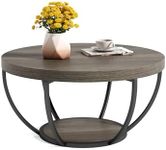 LITTLE TREE Round Coffee Table, 32" Circle Coffee Table for Living Room, 2-Tier Wood Accent Center Table with Open Storage Industrial Design Home Furniture (Grey and Black)