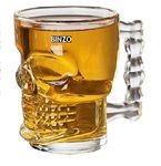 BINZO Glass Skull Skeleton Beer Mug | Pack Of 6 | Heavy Base Glass Mugs With Handle For Beer | 500 Ml | Set Of (6), Transparent